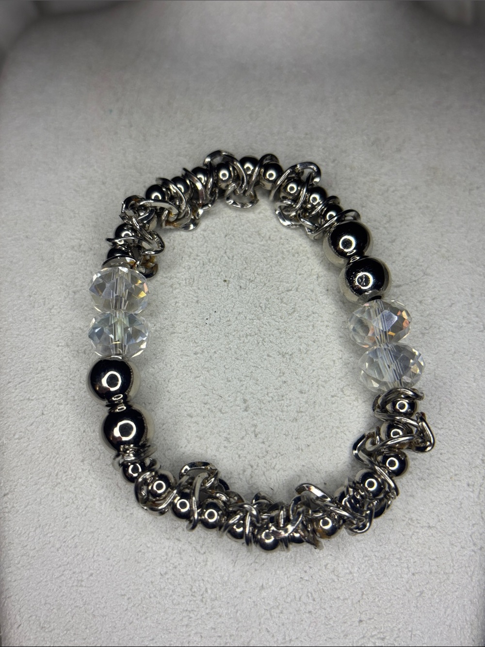 Aurora Borealis Crystal and silver link style stretch bracelet